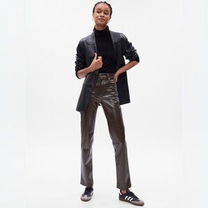 High Rise Vegan Croc Leather Cheeky Straight Pants
